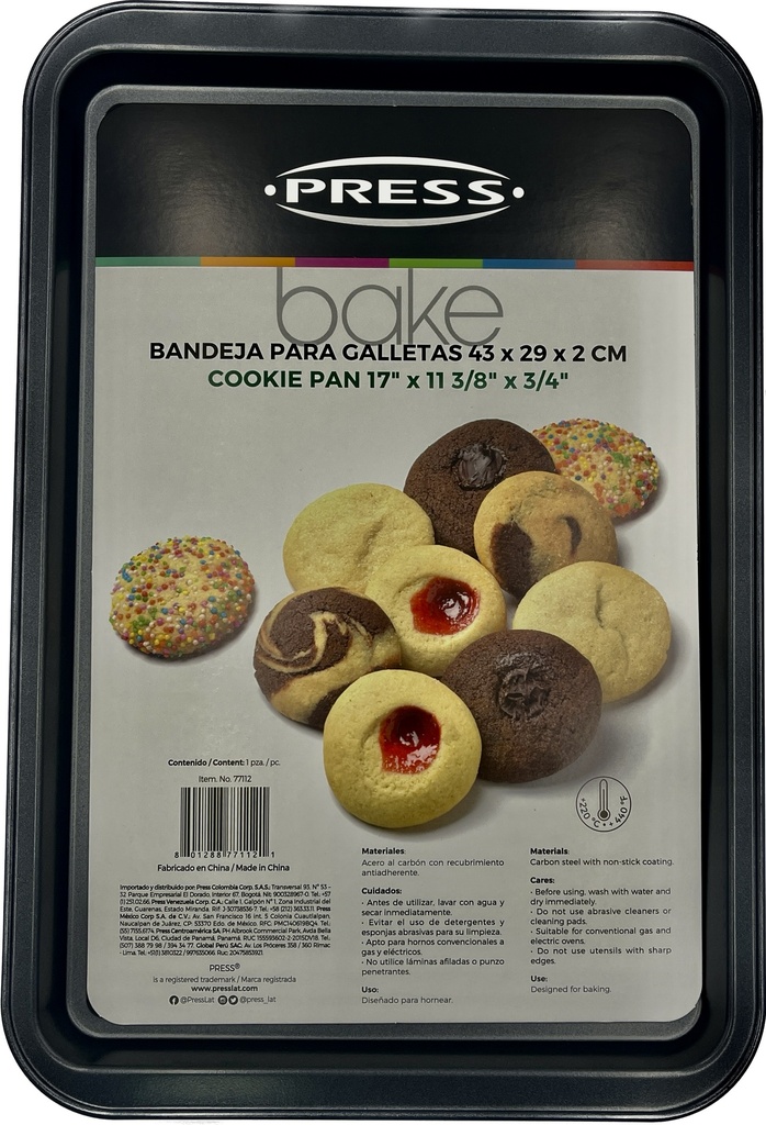 BANDEJA PARA GALLETAS EN ACERO INOXIDABLE Y ANTIADHERENTE 43X29X2 CM PRESS