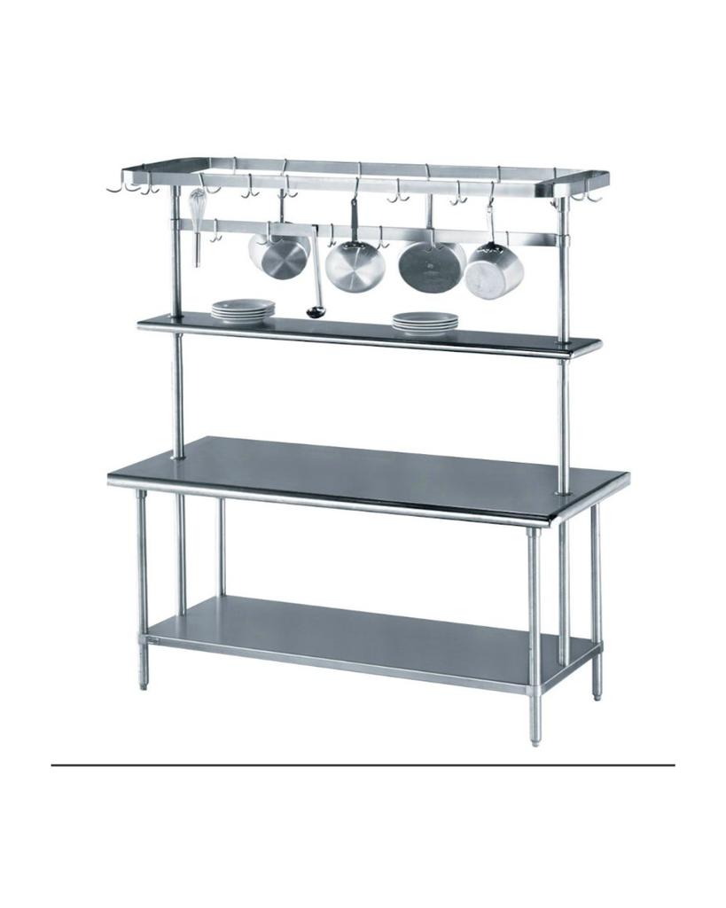 MESA CON ENTREPAÑO Y ESTANTERÍA SUPERIOR DE ACERO INOXIDABLE 160X70X85CM IES