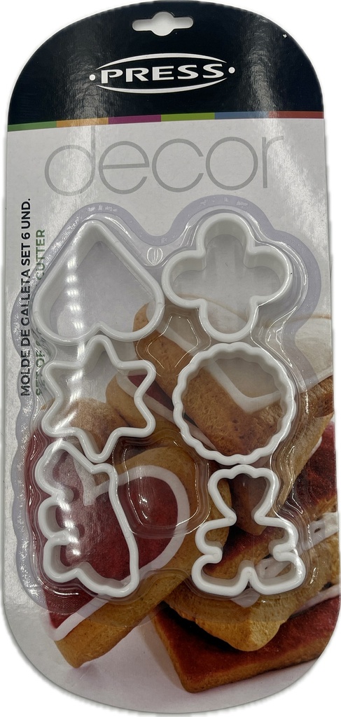 SET DE MOLDES PARA GALLETAS DE PLÁSTICO 6und 5x4x2CM PRESS