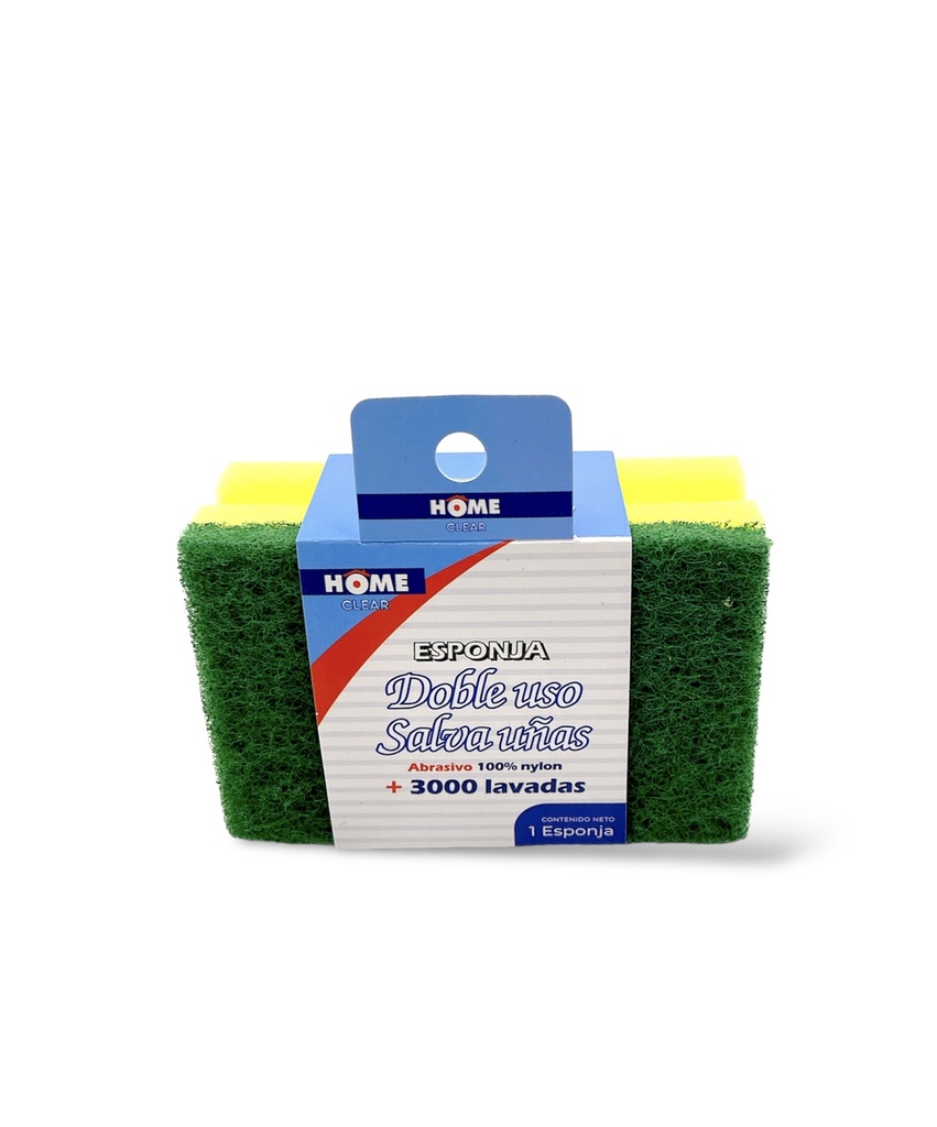 ESPONJA DOBLE USO SALVA UÑAS DE ESPUMA DE POLIURETANO Y NYLON 10 X 7 X 5 CM HOME