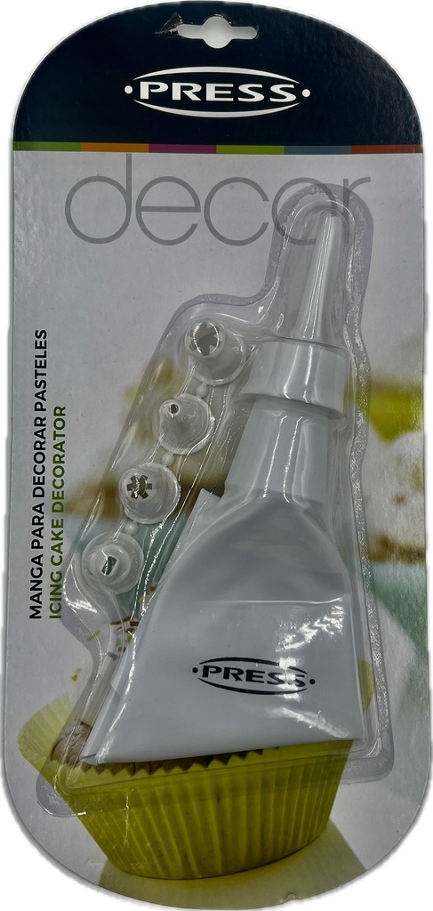 SET DE MANGA PARA DECORAR DE PLASTICO CON 5 BOQUILLAS 25CM PRESS