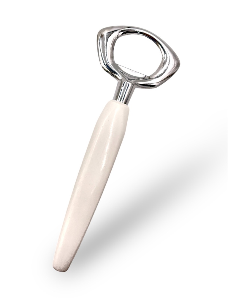 DESTAPADOR DE BOTELLA DE ACERO INOXIDABLE CON MANGO BLANCO 14,5 X 5,2 CM GHIDINI