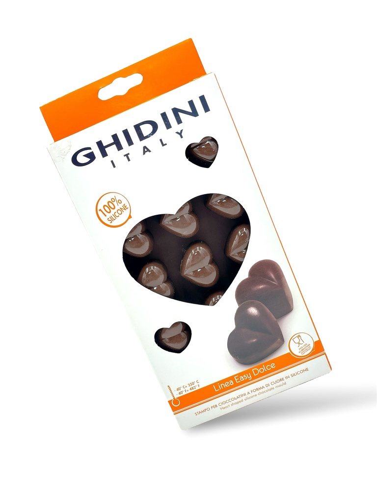 MOLDE DE CORAZÓN PARA BOMBONES DE CHOCOLATE DE SILICONAA 21.5x10.5CM GHIDINI