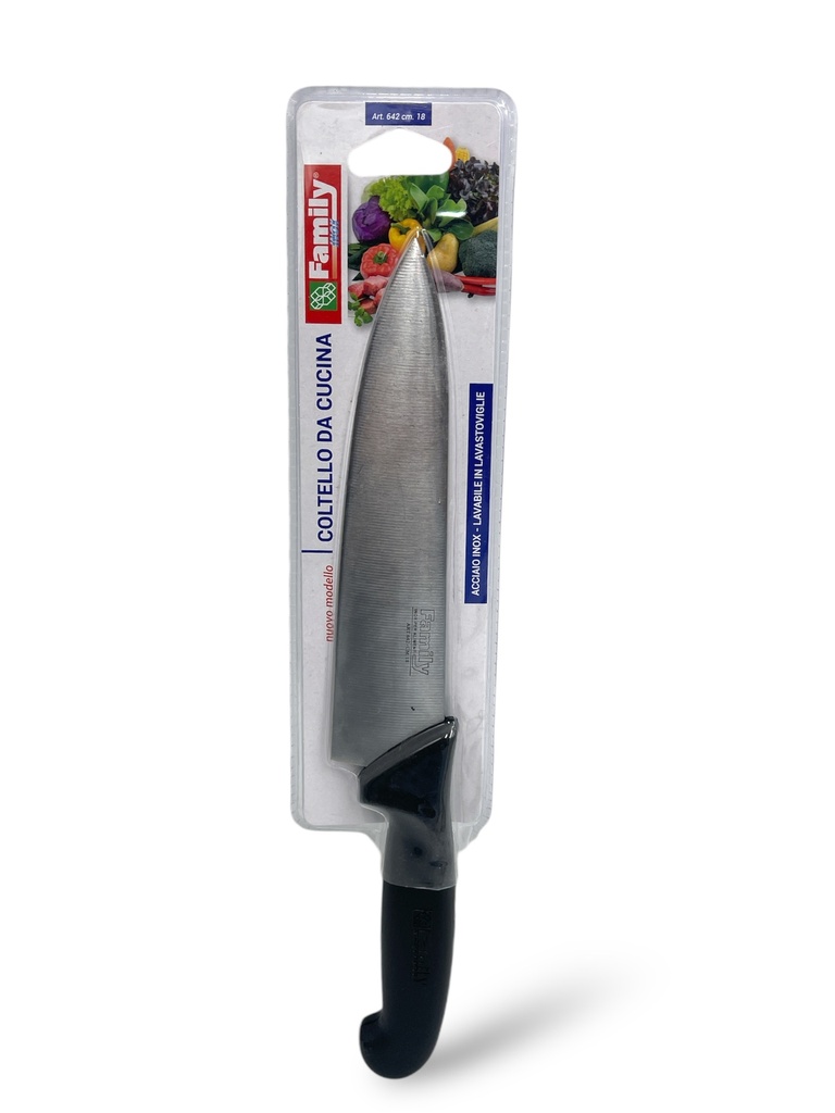CUCHILLO PARA CARNE DE ACERO INOXIDABLE CON MANGO ANTIDESLIZANTE NEGRO 18 CM FAMILY INOX