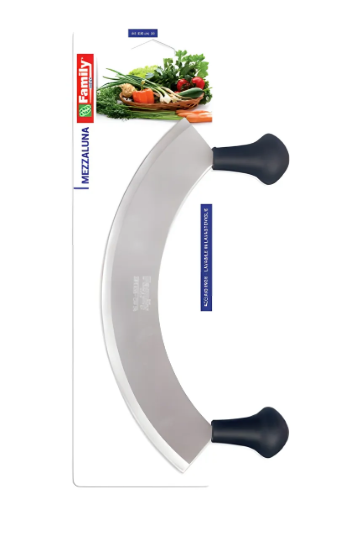 CUCHILLO MEDIA LUNA DE ACERO INOXIDABLE CON MANGO ANTIDESLIZANTE NEGRO 26 CM FAMILY INOX