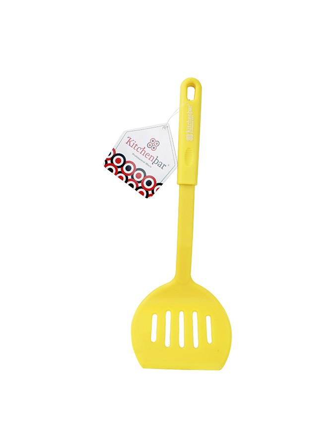 ESPATULA ANCHA RANURADA DE NYLON AMARILLO 30 CM KITCHENBAR