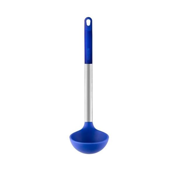 CAZO CUCHARON PARA SOPA AZUL CON MANGO DE ACERO INOXIDABLE 33 CM SOLID 
