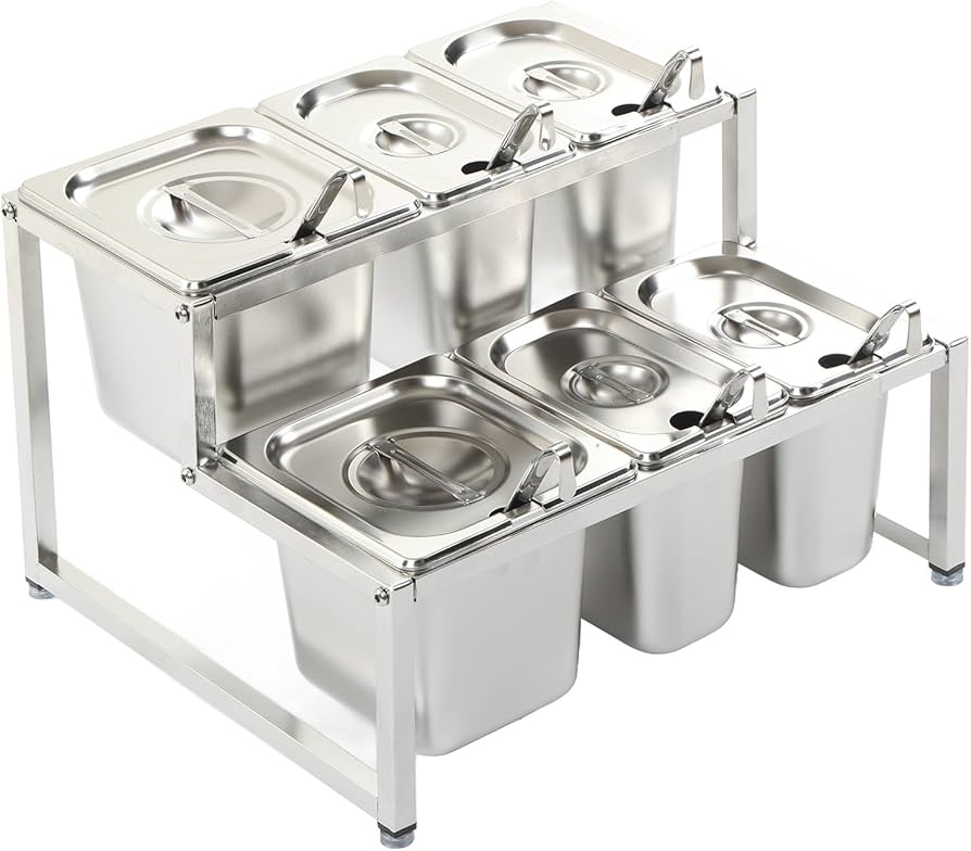 ORGANIZADOR 6 BANDEJAS CON TAPA Y CUCHARONES DE ACERO INOXIDABLE 26X35.6X36CM IMARCA