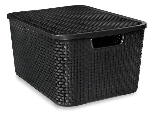 CAJA ORGANIZADORA CON TAPA NEGRA DE RATAN 20 L ALFAHOGAR
