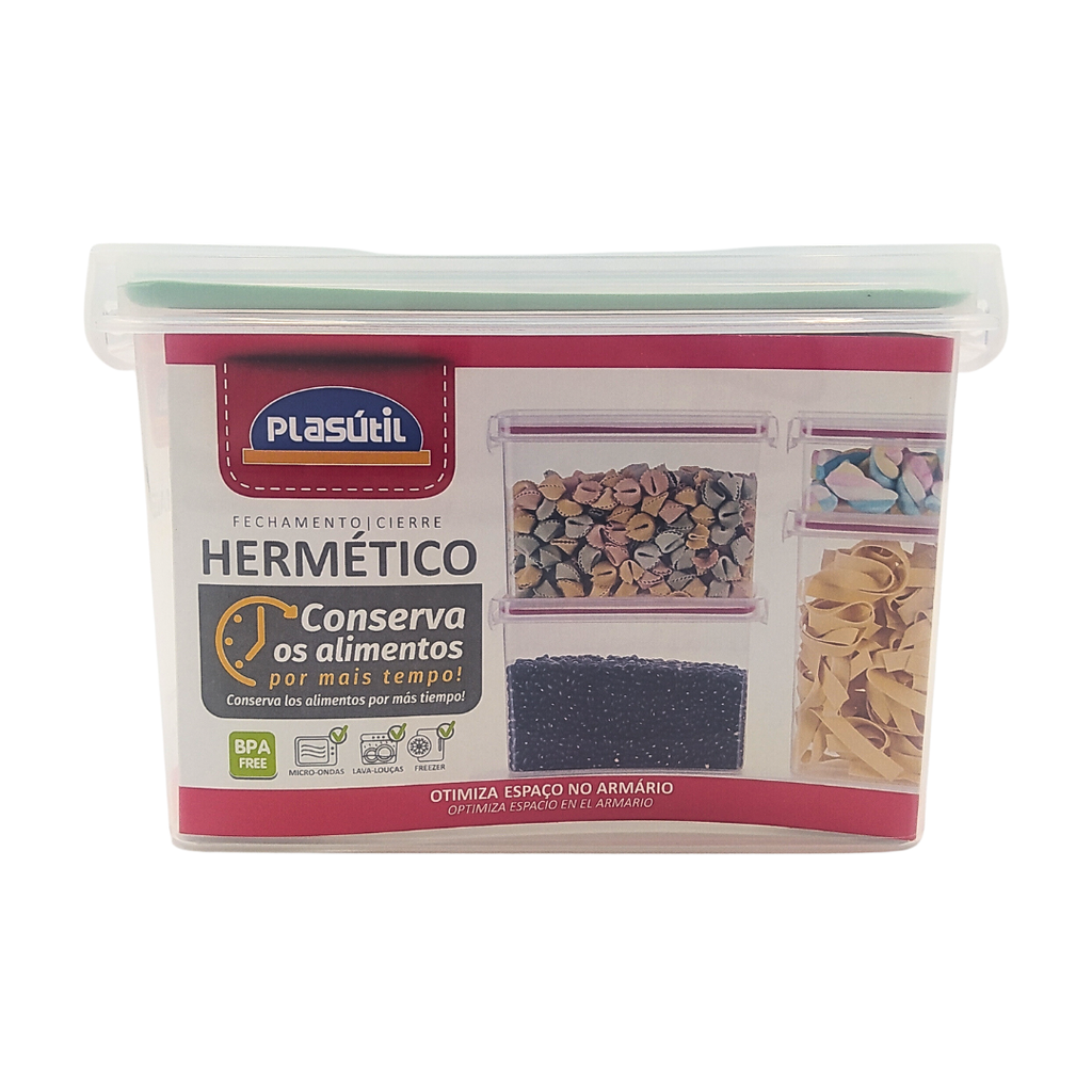 RECIPIENTE TRABA CUADRADO CELESTE DE PLASTICO 830 ML PLASUTIL